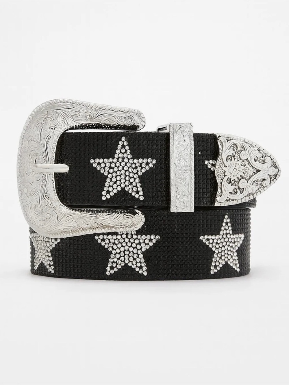 NWT HOT TOPIC Country Western Belt Rhinestones Star Sz S black and silver